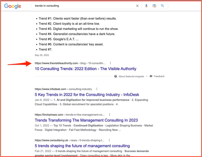 Trends in Consulting on Google - The Visible Authority
