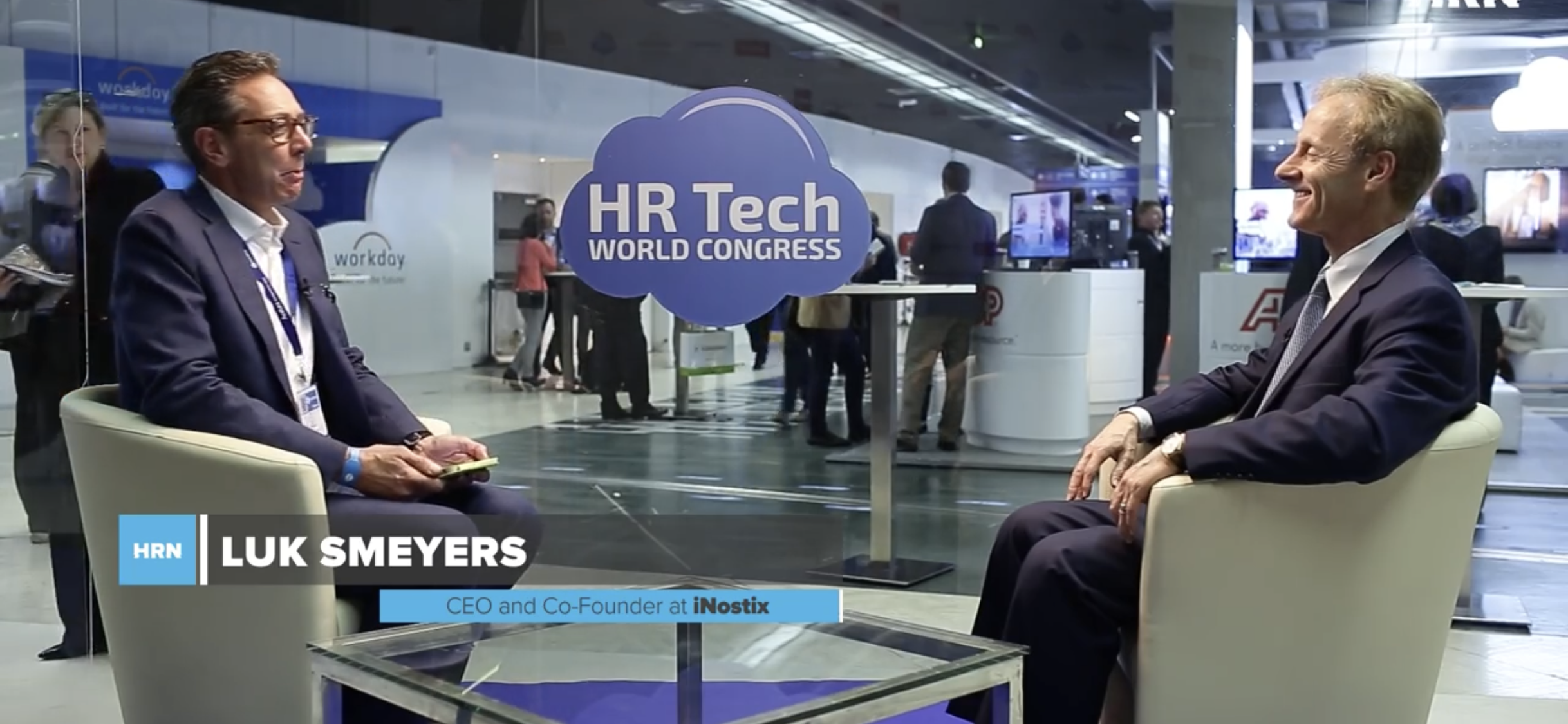 Luk Smeyers interviewing global influencer Josh Bersin at the HR Tech World Congress in 2017